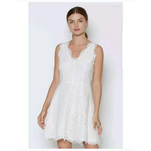 Joie Nicolina White  Mini Dress size Small Eyelash Lace V-Neck - Picture 2 of 14
